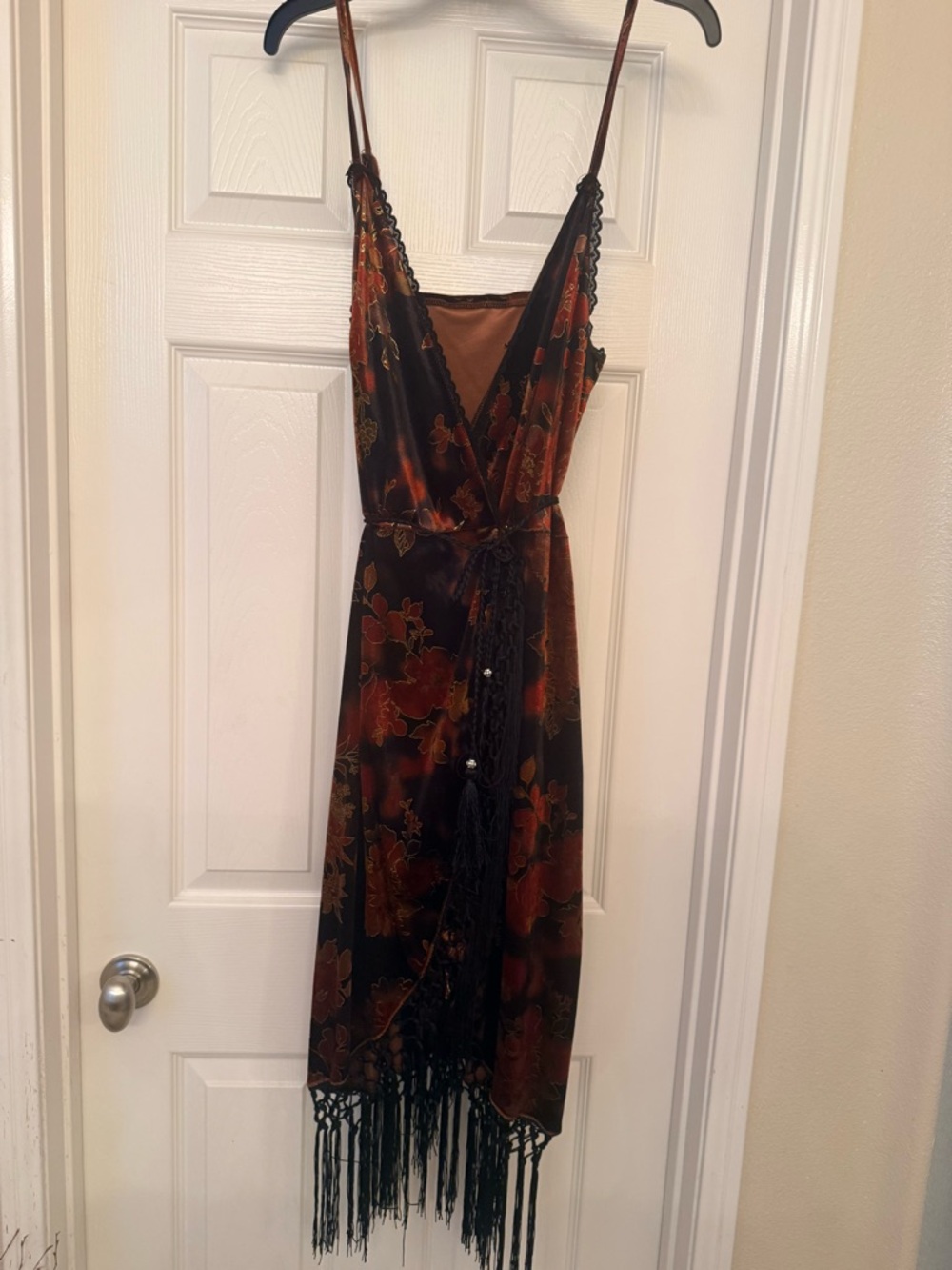 Hippie Vintage Floral All-Over Print Patchwork Fringe Hem Dress